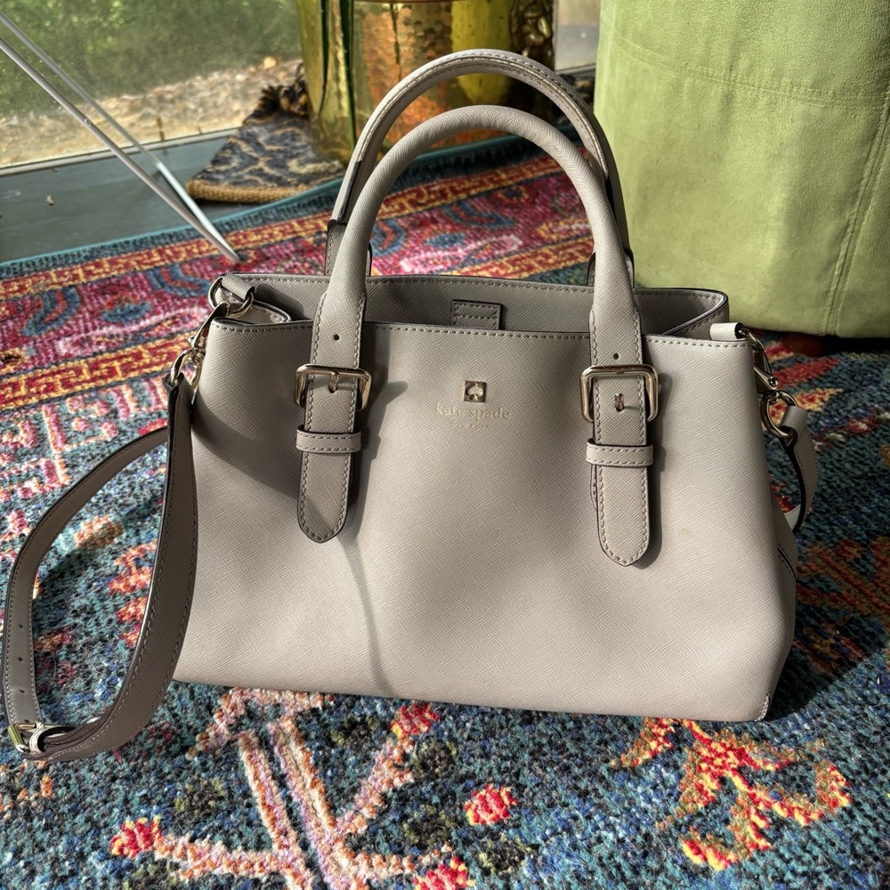 kate spade greige Saffiano leather crossbody bag with gold hardware